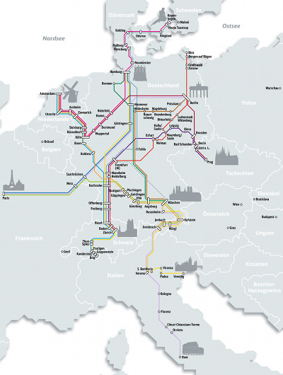 Carte du réseau des trains de nuit CNL